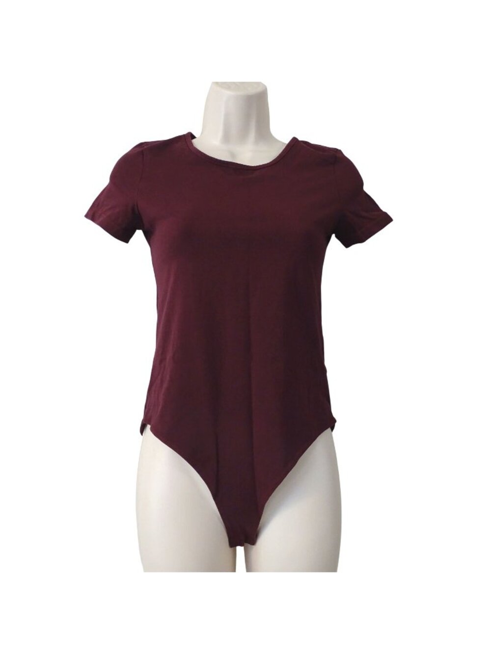 Mangopop Burgundy Red Short Sleeve High Cut Bodysuit Women Size S Minimalist